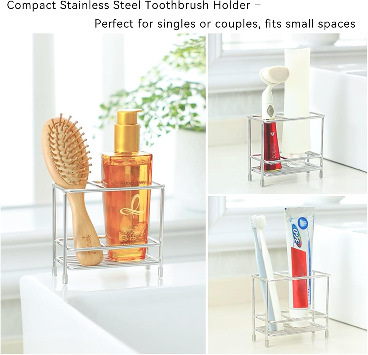 Stainless Steel Electric Toothbrush and Toothpaste Holder for Bathrooms