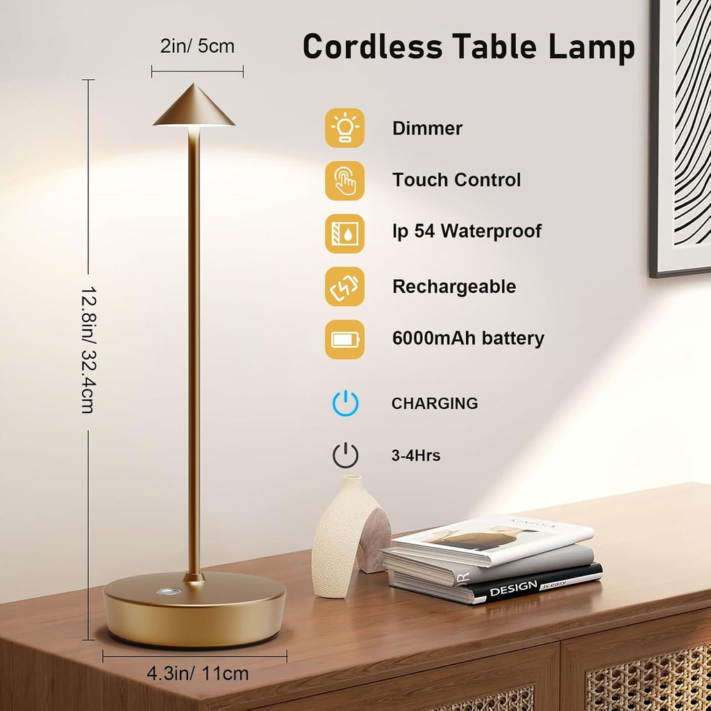 Cordless Rechargeable Led Table Lamp Battery Operated Light Bronze