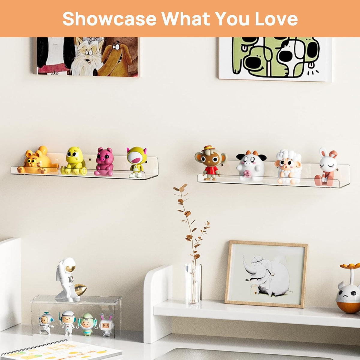 upsimples 2 Pcs 15" Acrylic Shelves for Wall Display and Storage, Clear