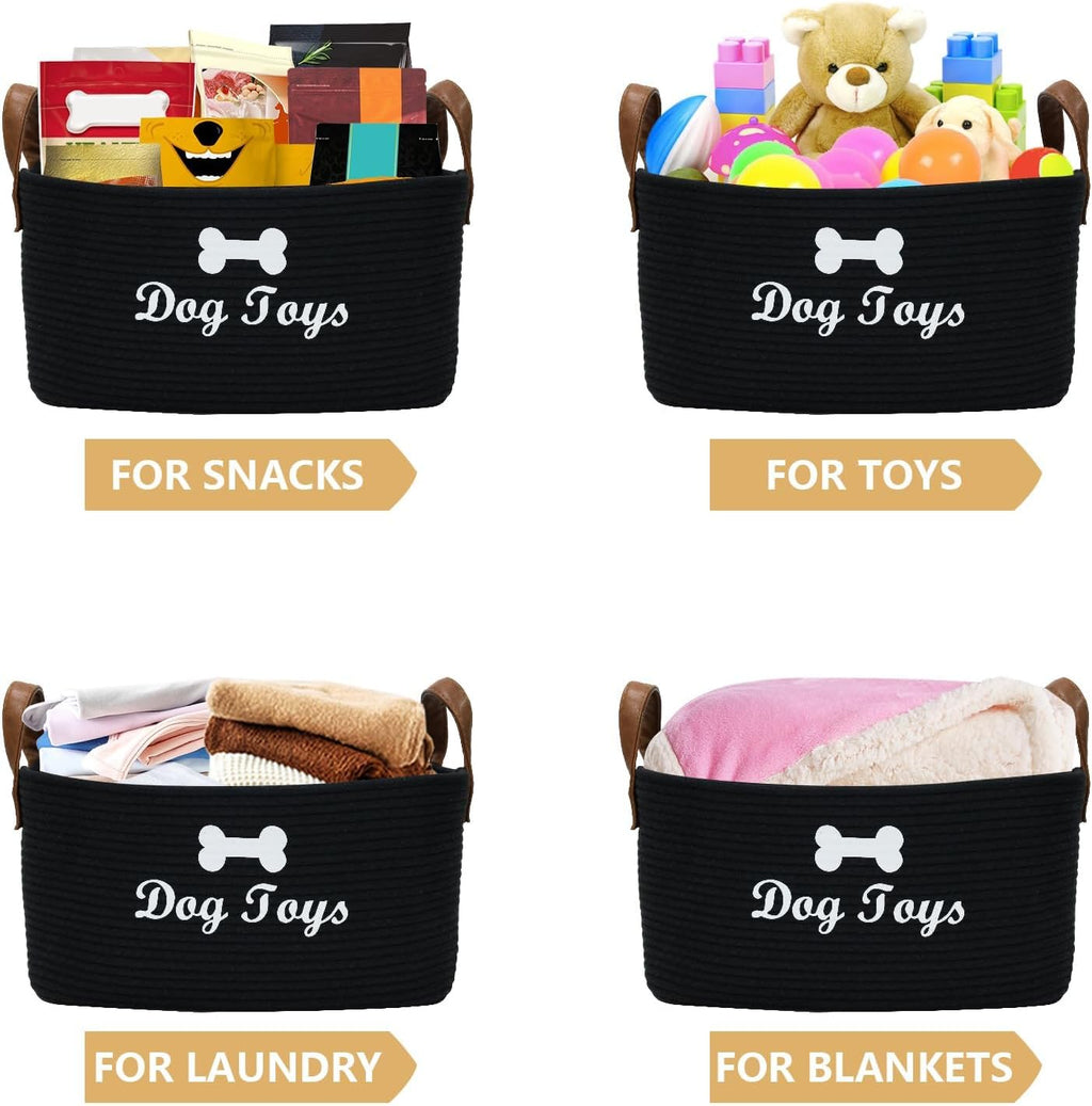 Large Dog Toy Basket, 100% Cotton Rope Dog Toy Storage Bin-Black