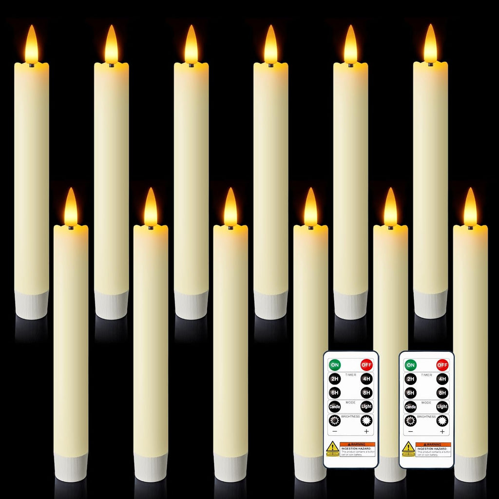 7 Inches Flameless Taper Candles with Remote Timer, Real Wax Ivory Short Led Candlesticks, 3D Wick Light Battery Operated Candlesticks for Christmas Home Wedding Table Decor, 12 Pcs