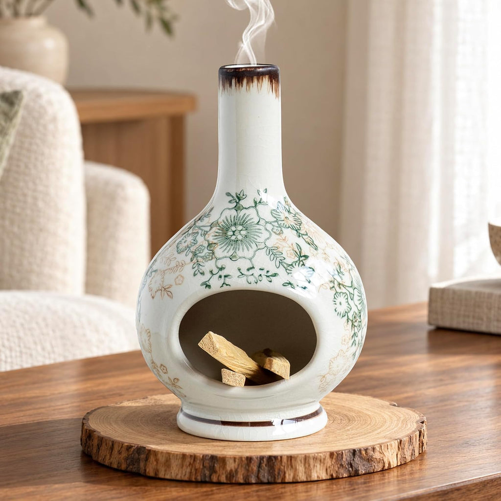 Handmade Ceramic Incense Burner - Palo Santo & Sage Holder, Floral Decor