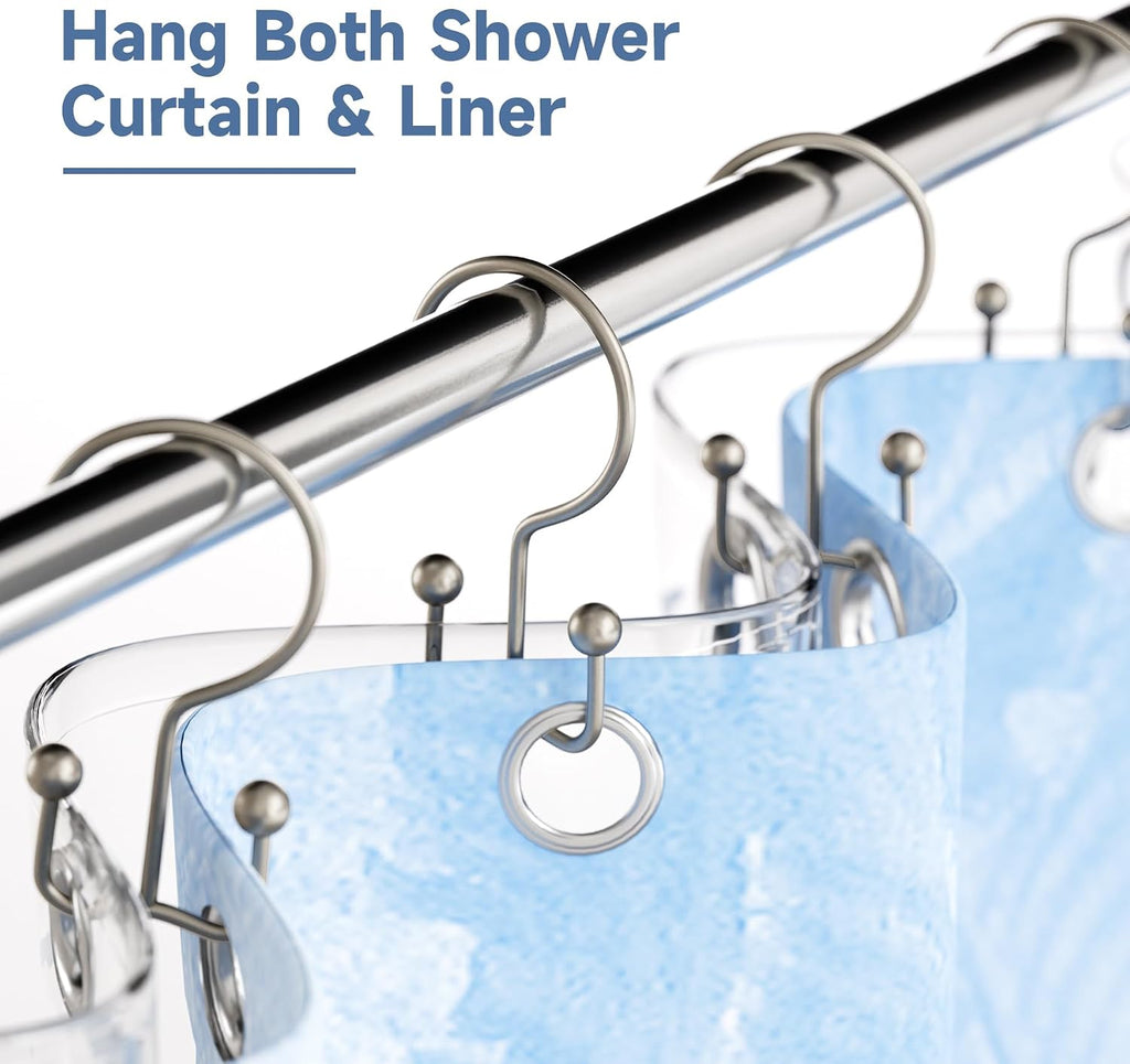 Titanker Shower Curtain Hooks Rings, Rust Resistant Metal Minimalist Simple Double Glide Shower Hooks Rings for Bathroom Shower Rods Curtains, Set of 12 Hooks - Matte Nickel