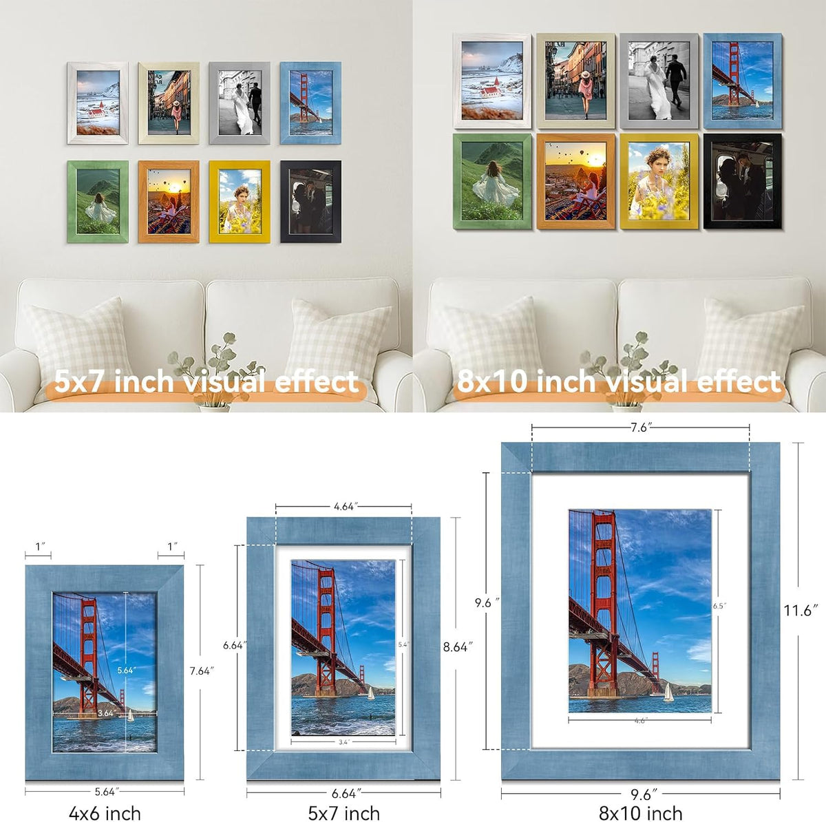 RoseEmber 8x10 Picture Frames Set of 8, Wall Gallery Photo Frames, High-Definition Real Glass, for Tabletop or Wall Hanging