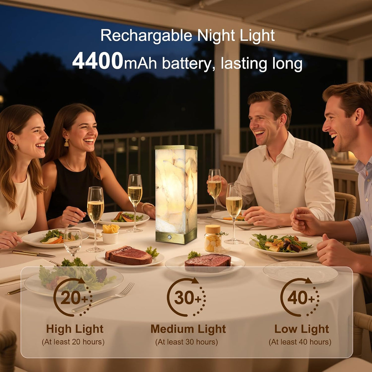 Scenekoy Modern Alabaster Rechargeable Cordless Table Lamp for Living Room