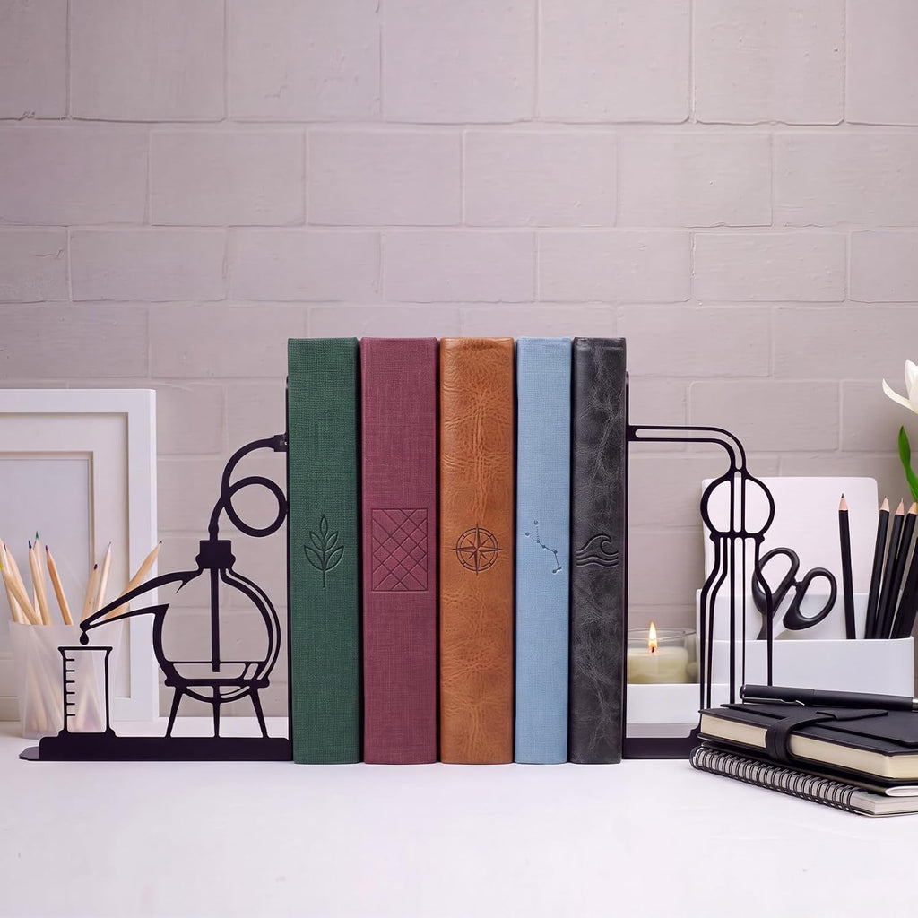 4 Pcs Chemistry Metal Bookends for Home Office Laboratory Decor