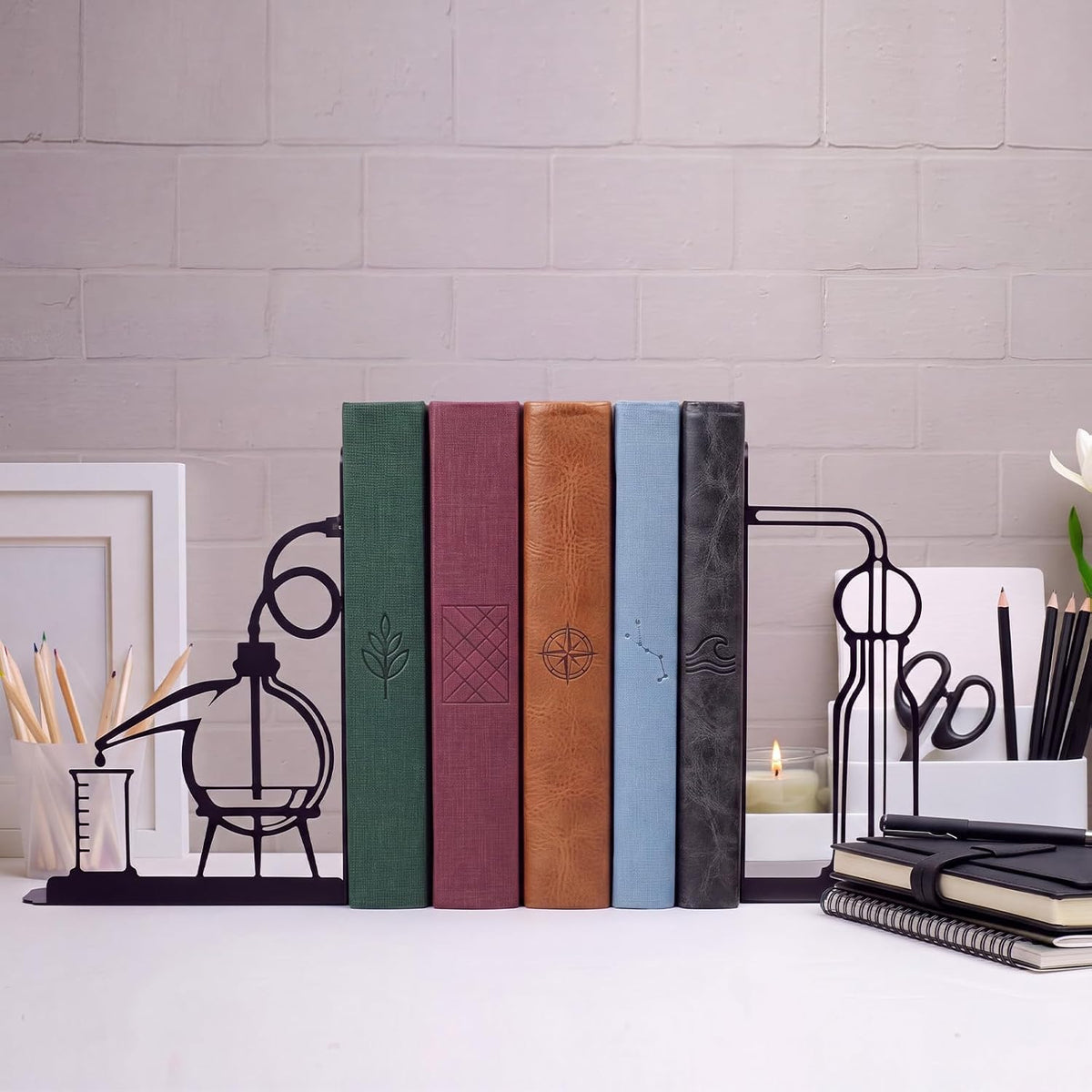 4 Pcs Chemistry Metal Bookends for Home Office Laboratory Decor