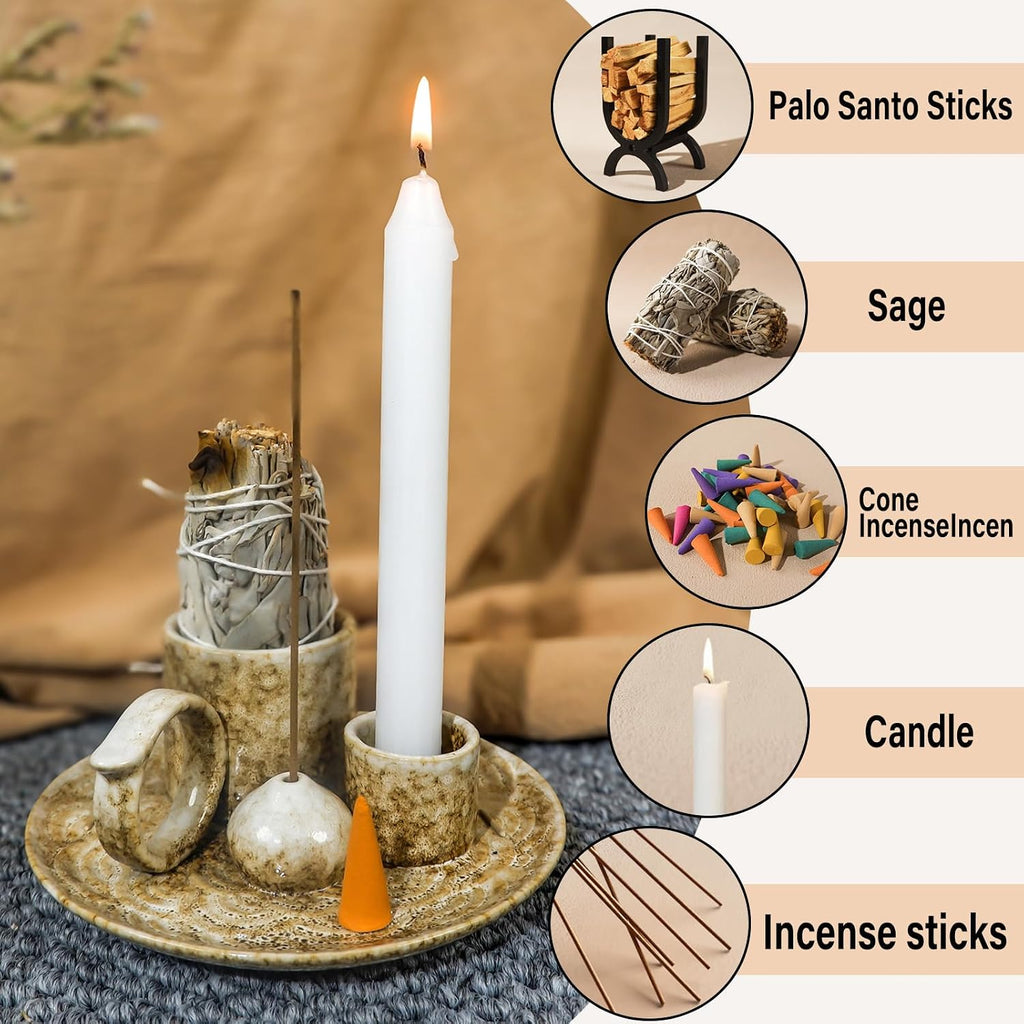 5 in 1 Ceramic Tabletop Incense Burner Holder for Palo Santo , Sage, Cones