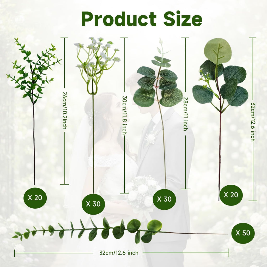 150 Pcs 5 Kinds Artificial Greenery Stems Mixed Artificial Eucalyptus Wedding Bouquet Bulk Fake Eucalyptus Stems Greenery Leaves for Vase Wedding Home Table Decor DIY Bouquets (Green)