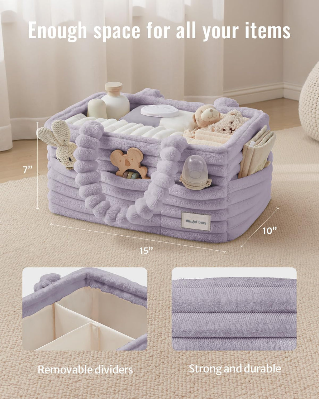 Blissful Diary Flannel Diaper Caddy Organizer & Gift Packaging,Light Purple