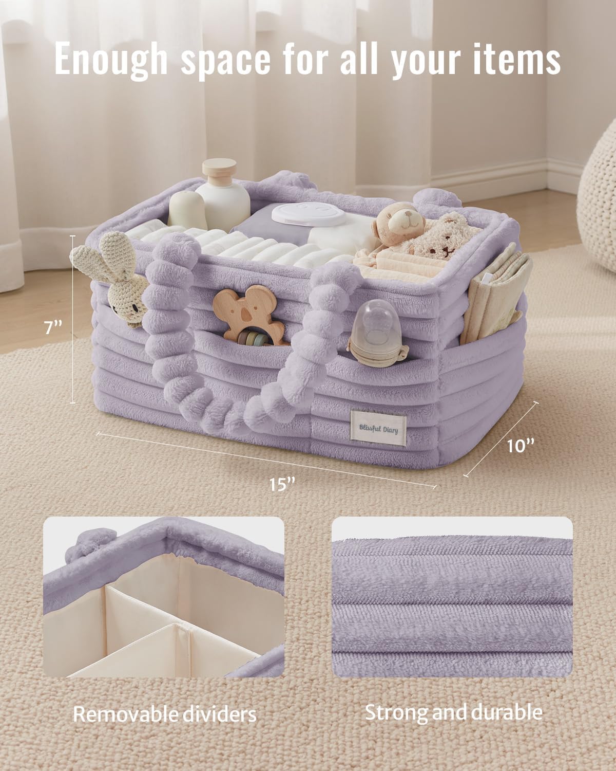 Blissful Diary Flannel Diaper Caddy Organizer & Gift Packaging,Light Purple