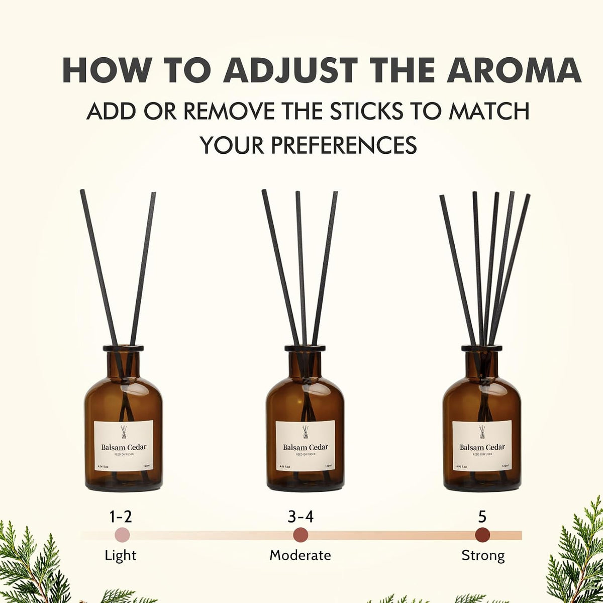 Balsam Cedar Reed Diffuser Set - Includes Reed Diffuser Sticks, 2 Pack Fragrance Oil and Glass Bottle, Reed Diffusers for Home Bathroom Shelf Decor & Gift, Air Fresheners (8.12 fl.oz)
