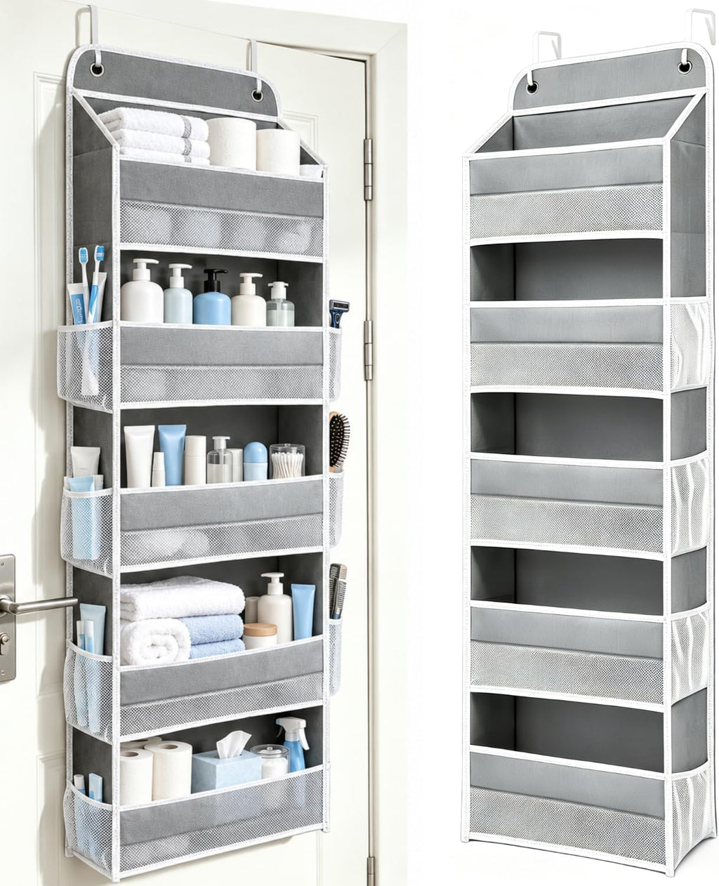 5-Tier Over The Door Pantry Organizer, Kitchen & Bathroom Storage, Grey