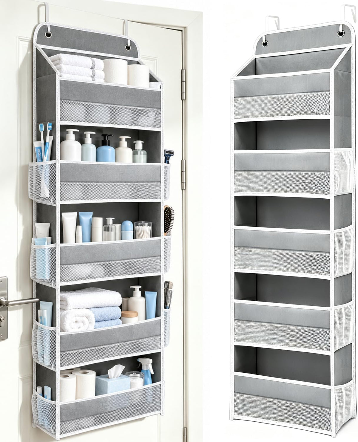 5-Tier Over The Door Pantry Organizer, Kitchen & Bathroom Storage, Grey