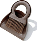 Mini Broom and Dustpan Set with Round Handle, Compact Small Hand Broom with Soft Bristles for Kitchen Counter, Desk, Drawer, Pet Area & Car Interior, Space-Saving Portable Cleaning Tool (Coffee)