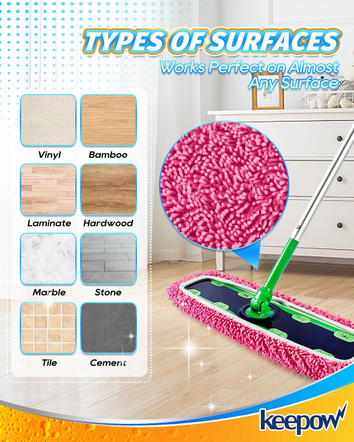 KEEPOW Reusable Microfiber Mop Pads for Swiffer XL Mop