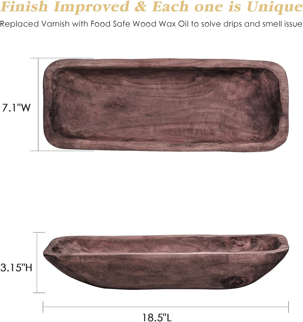 Wooden Dough Bowl - Vintage Oblong Natural Root Hand Carved Bowl for Home Decor, Rustic Farmhouse Centerpiece, 18.5x7.1x3.15 Inches