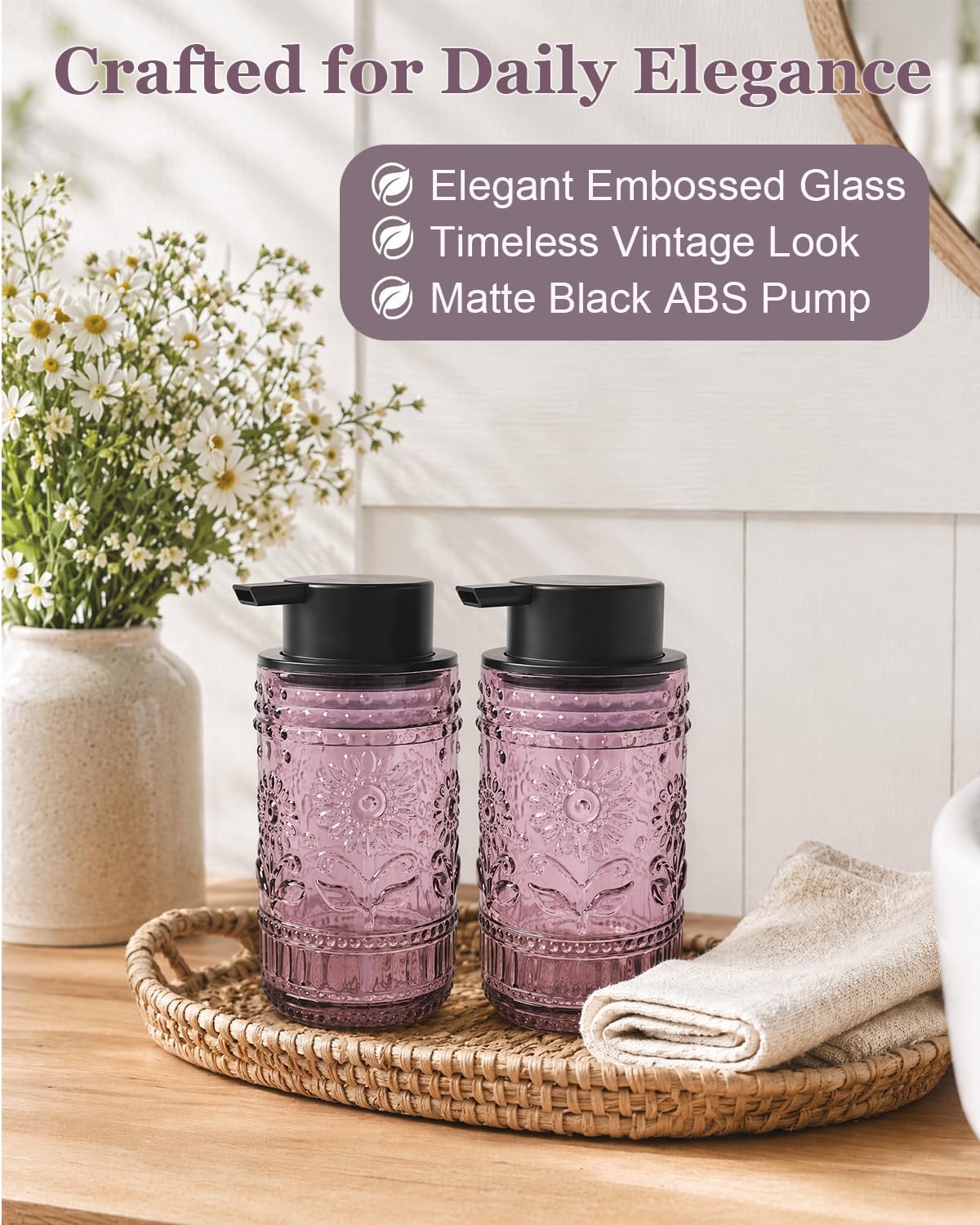 Glass Foaming Soap Dispenser, Vintage Foam Hand Soap Dispenser, Purple