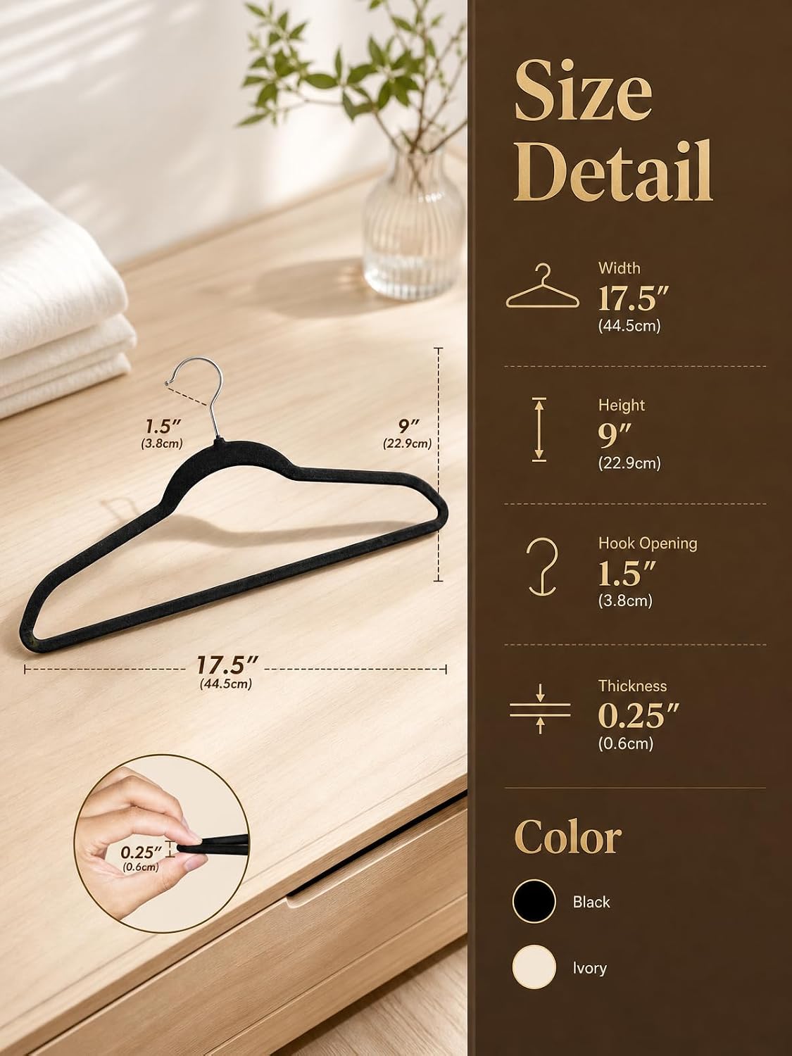 HOUSE DAY Black Velvet Hangers 50 Pack - Non Slip Felt Hangers, No Wrinkles