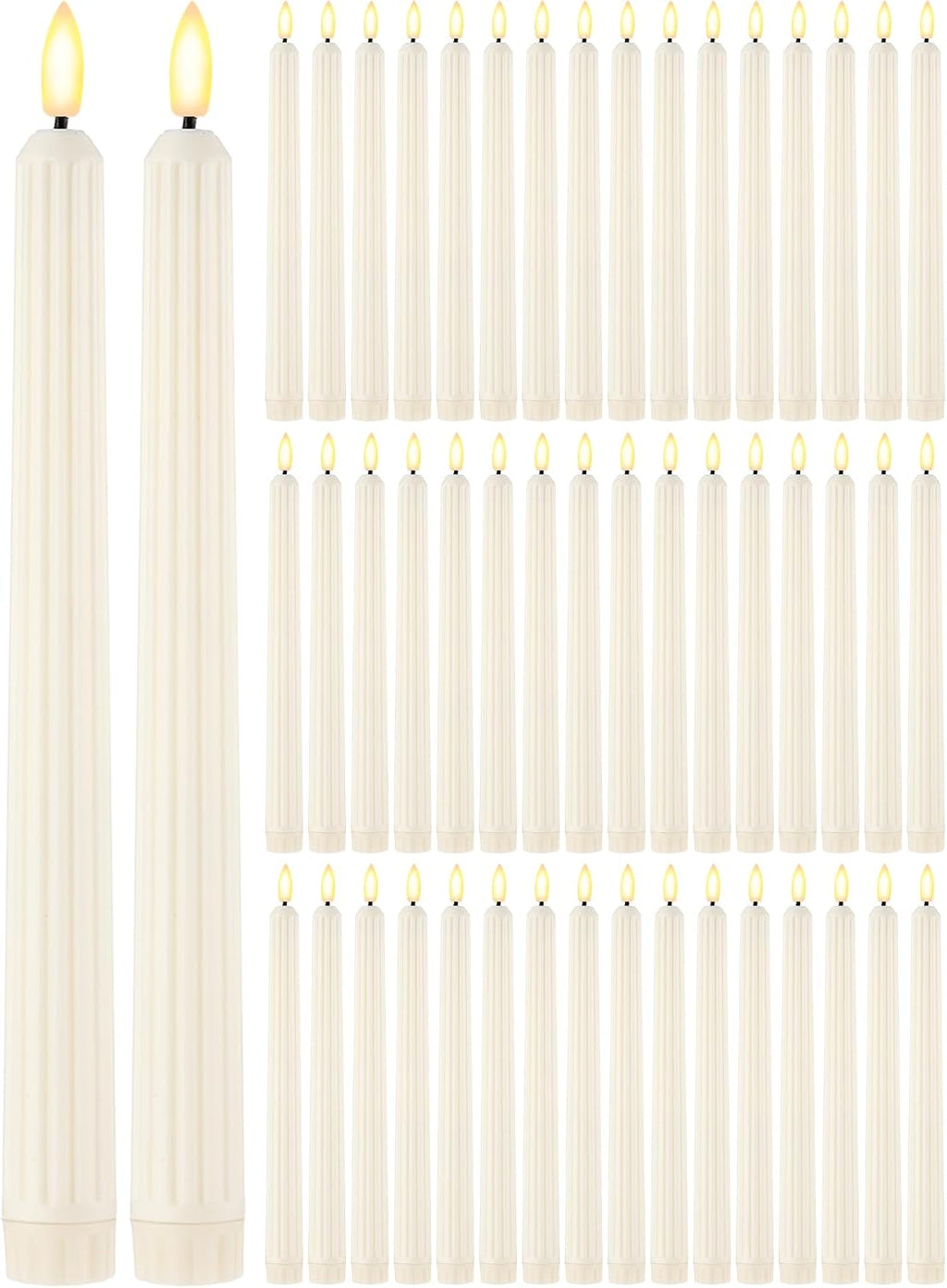 50 Pcs 11 Inch Flameless Taper Candles LED Candles Bulk, Roman Style, Ivory