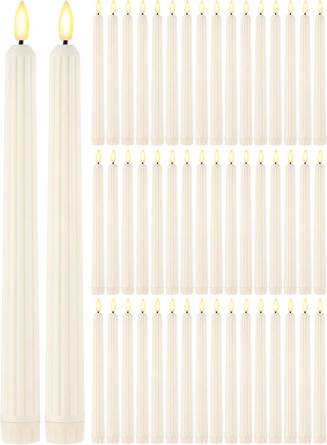 50 Pcs 11 Inch Flameless Taper Candles LED Candles Bulk, Roman Style, Ivory