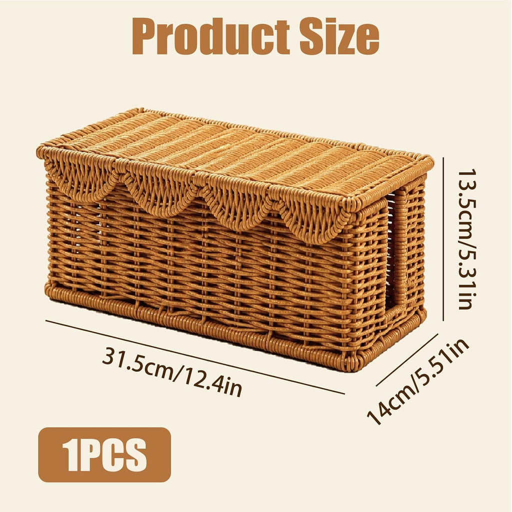 Handmade Rattan Cable Management Box, U Dual Slot Cord Hider Organizer Box
