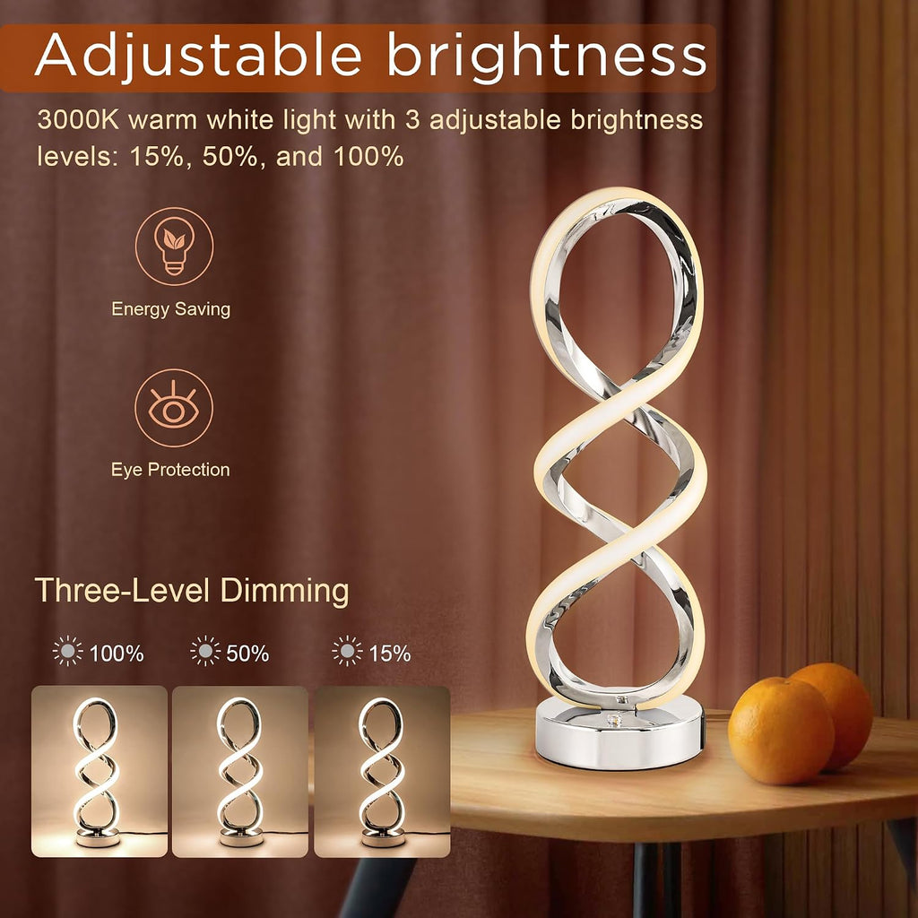 Modern Spiral LED RGB Table Lamp, Dimmable Touch, Small Nightstand Lamp
