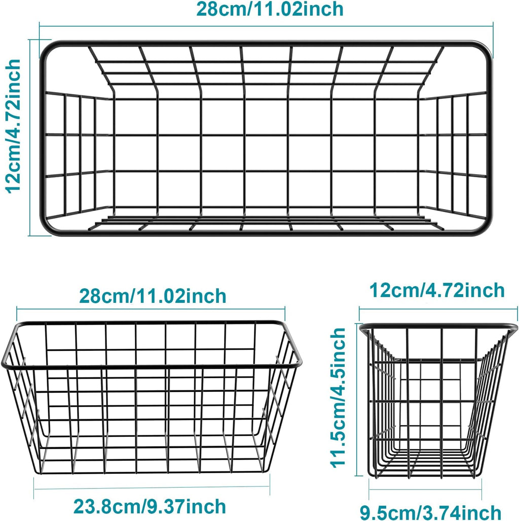 MaraFansie Over the Cabinet Door Organizer Wall Wire Baskets Hanging Kitchen Basket Shelf for Cabinet & Pantry Organization and Kitchen, Bathroom, Bedroom Storage, with Adhesive, Black, 3 Pack
