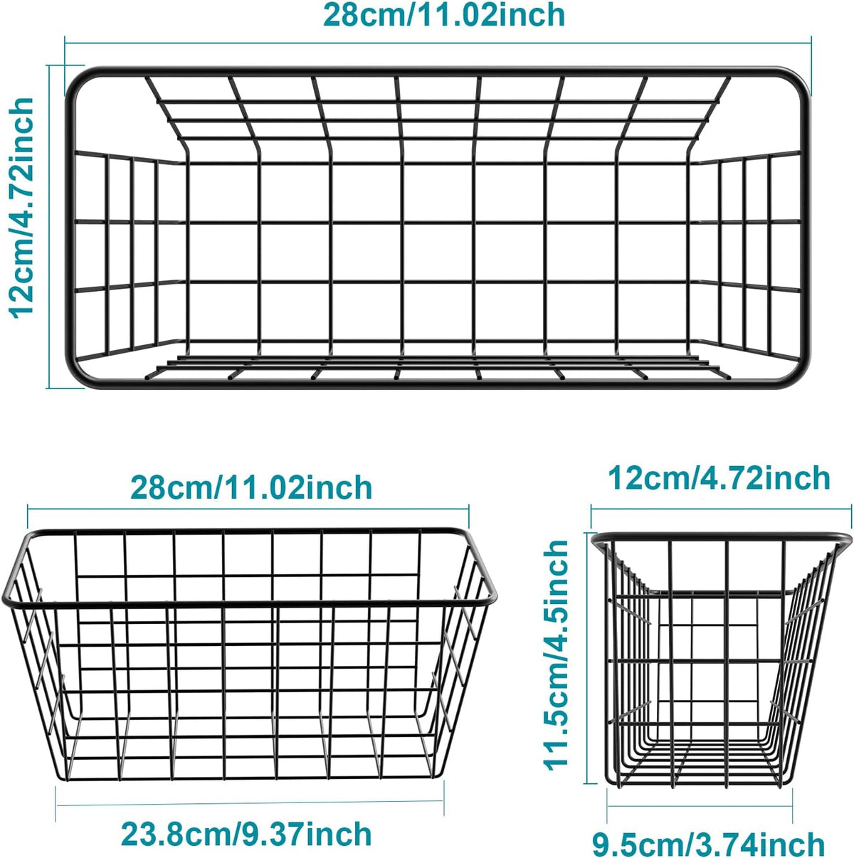 MaraFansie Over the Cabinet Door Organizer Wall Wire Baskets Hanging Kitchen Basket Shelf for Cabinet & Pantry Organization and Kitchen, Bathroom, Bedroom Storage, with Adhesive, Black, 3 Pack