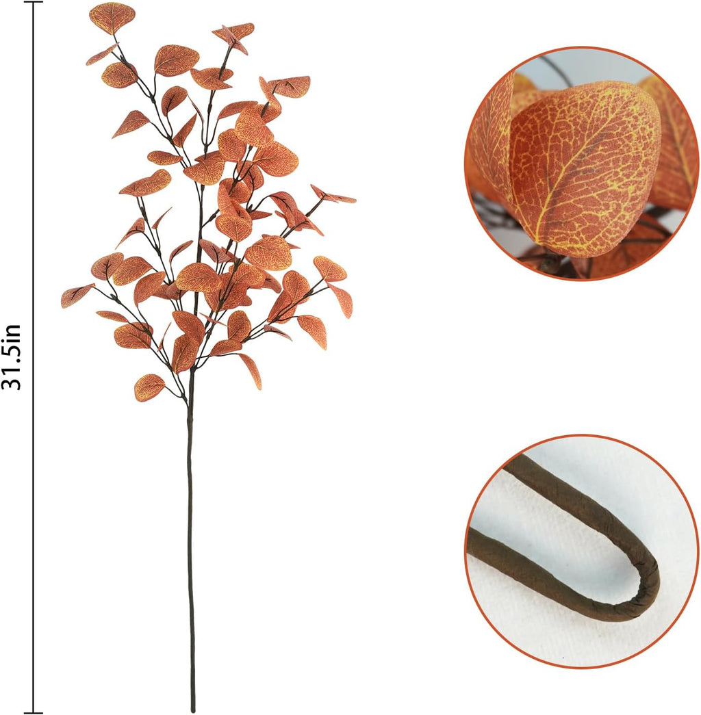 4Pcs Artificial Eucalyptus Leaves Stems 33.8‘’ Eucalyptus Branches Fake Poinsettia Flowers Faux Plants for Home Table Fireplace Party Wedding Thanksgiving Décor