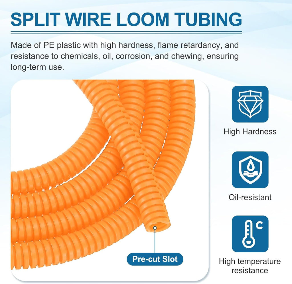 MECCANIXITY 1/4" 10ft Split Wire Loom Tubing w/Installation Tool Orange
