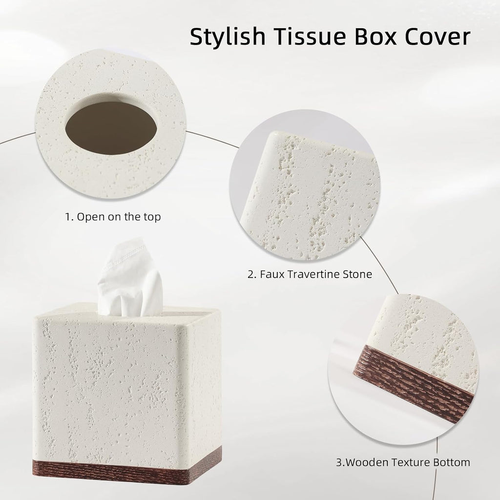 Tissue Box Cover Square, Modern Facial Tissue Holder, Off White Wooden