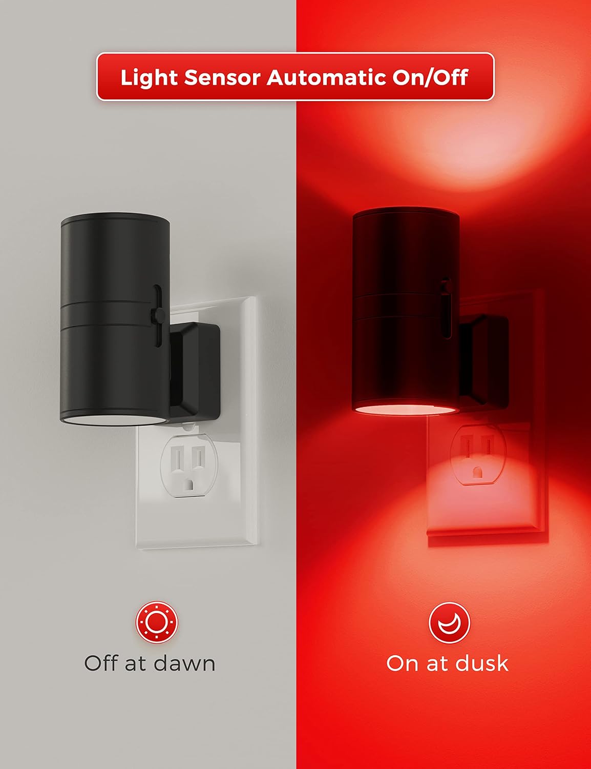 L LOHAS LED Red Night Light, Circadian Night Lights Plug into Wall, 4 Pack