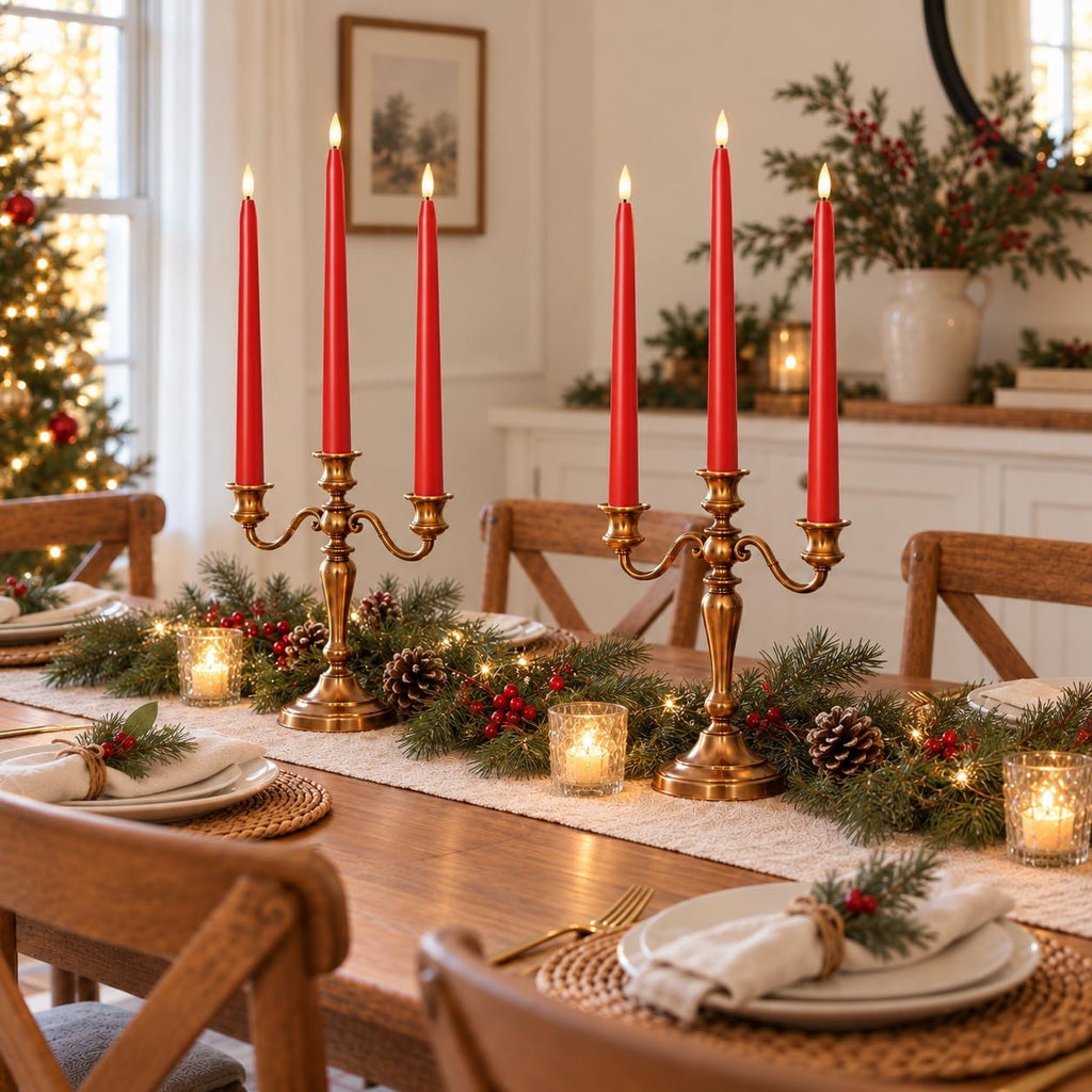 Red Flameless Taper Candles, Battery Operated Christmas Candles with Remote