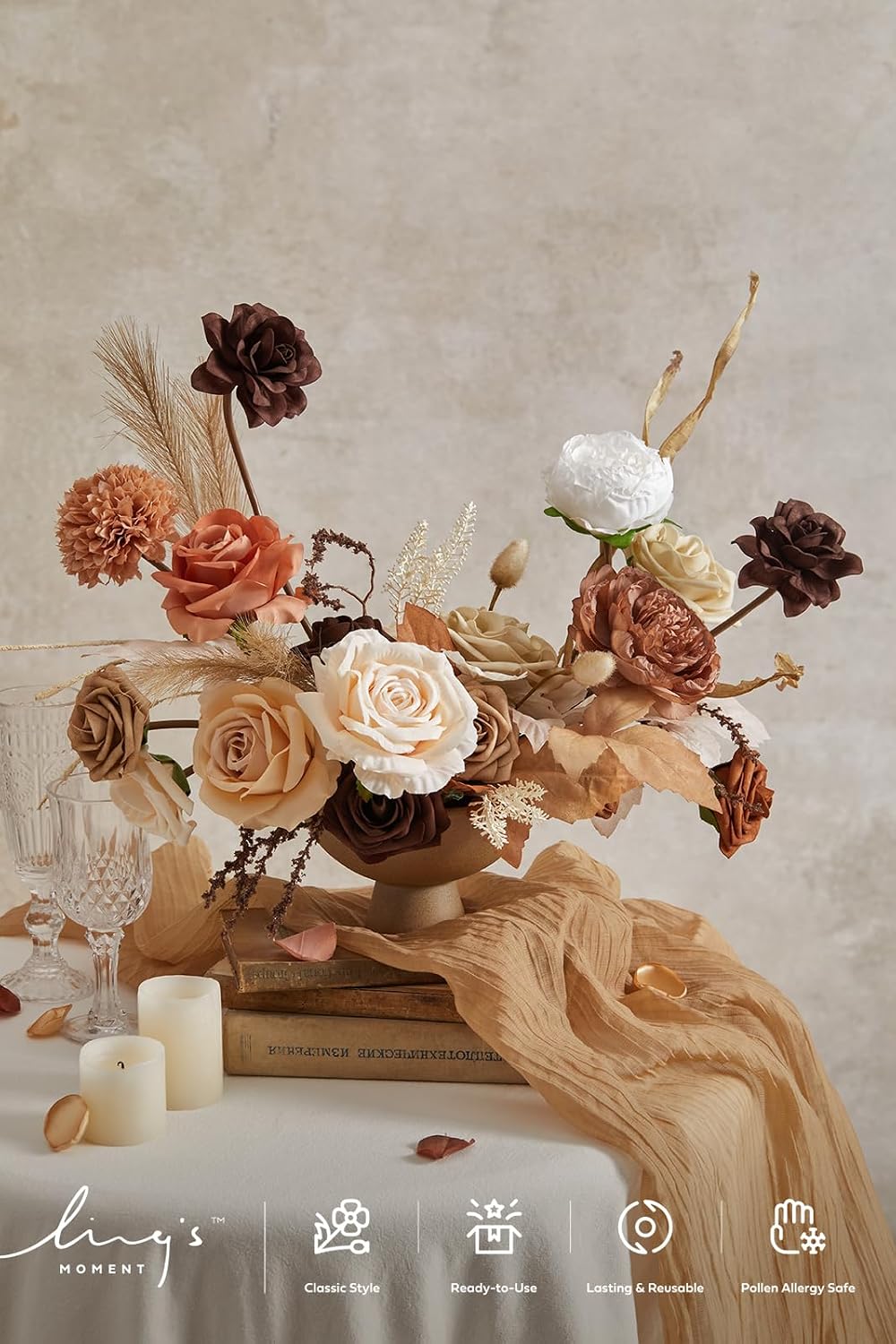 Ling's moment Artificial Wedding Fall Flowers Grand Combo, Boho & Sepia