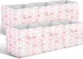 Geelin 6 Pcs Pink Floral Bow Cube Storage Bins 11 in Basket with Handle