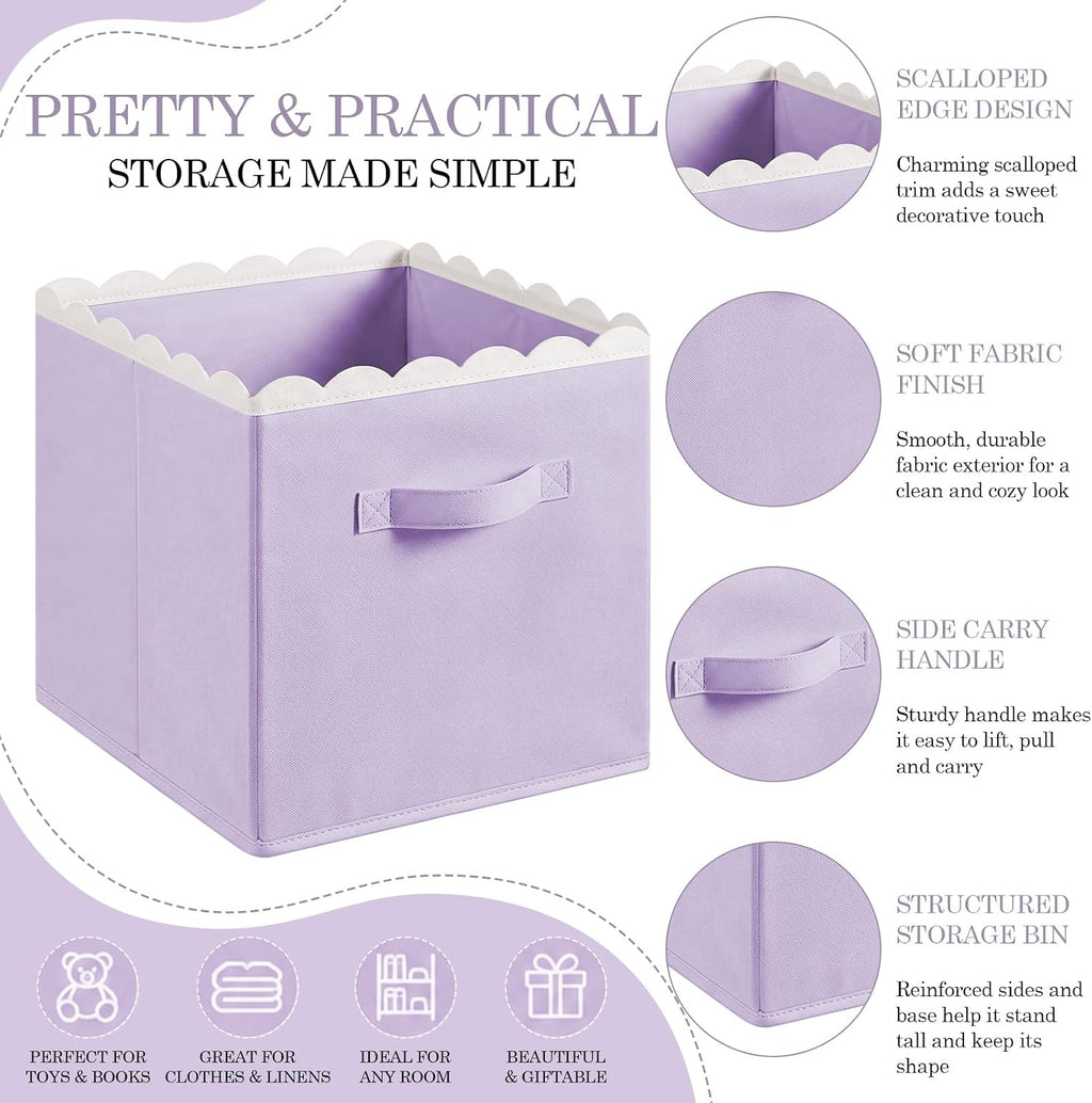 Yalikop 6 Pcs Purple Scalloped Cube Storage Bins 11 Inch Fabric Basket