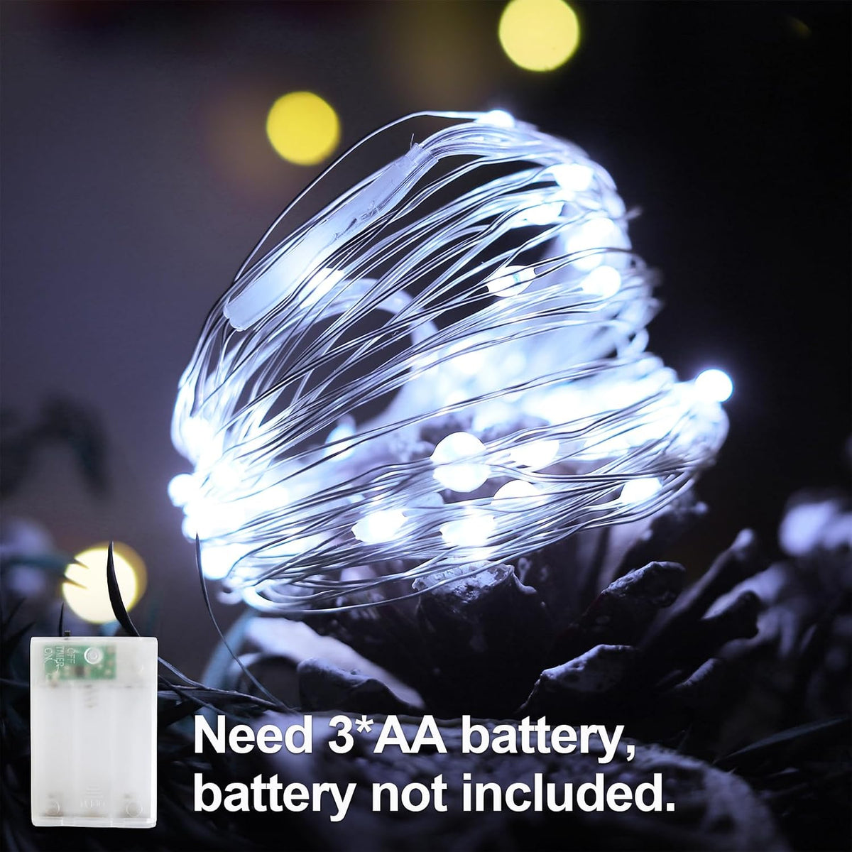 Christmas Fairy String Lights Battery Operated, Cool White