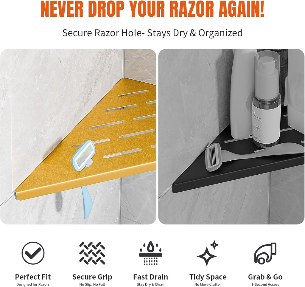 Corner Shower Shelves with Razor Hole, Modern Sturdy Shower Shelves