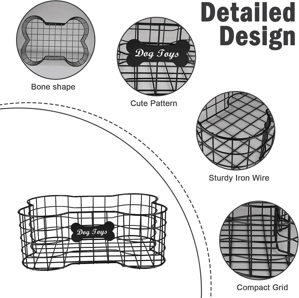 Metal Dog Toy Basket, Iron Wire Dog Toy Bin, Dog Bone Shaped Basket