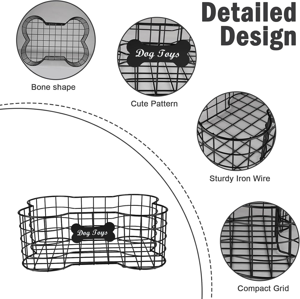 Metal Dog Toy Basket, Iron Wire Dog Toy Bin, Dog Bone Shaped Basket