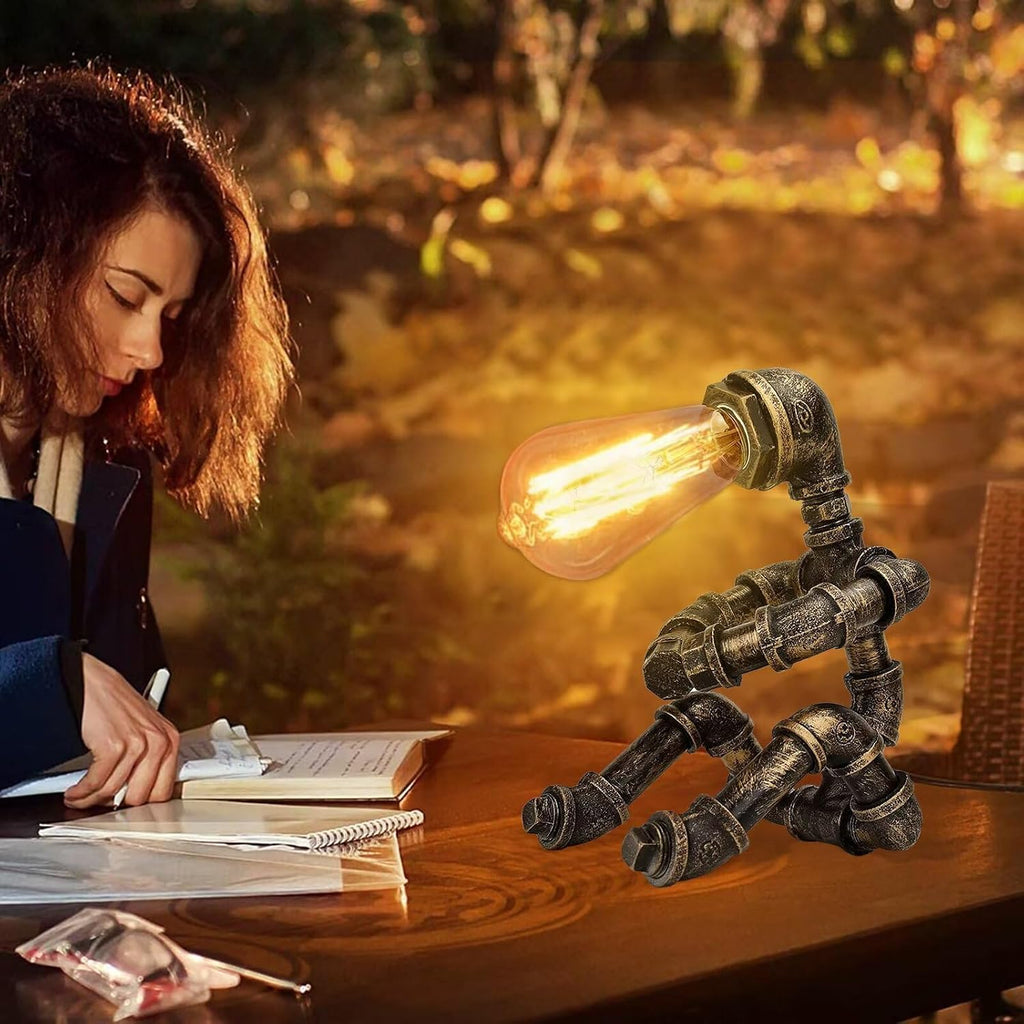 Steampunk Table Lamp, Industrial Water Pipe Lamp Retro Iron Piping Desk Lamp Vintage Nightstand Lamps for Bedroom Living Room Kitchen Café Dorm Pub