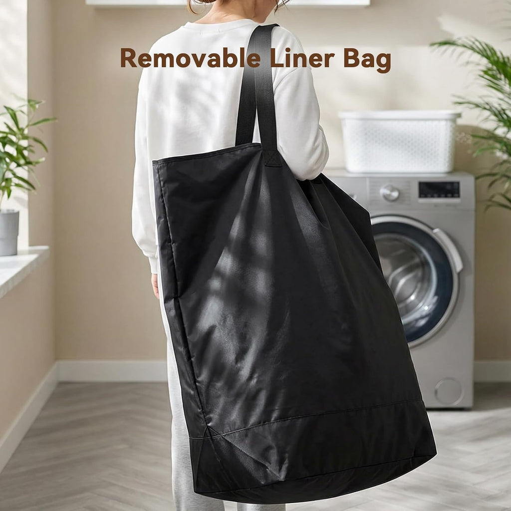Laundry Hamper 2 Section with Wheels - Rolling Laundry Basket,Black