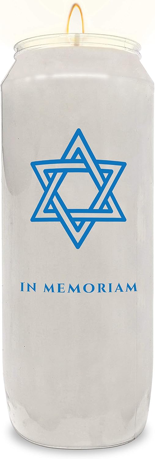9 Day Yahrzeit Memorial Candles, 1 Pack - Plastic Jar - 7 Inch Tall Pillar Candles for Religious, Prayer and Vigil