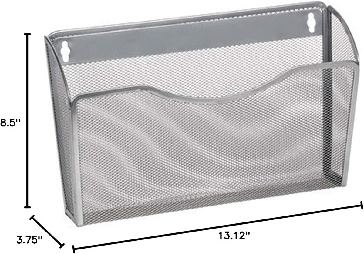 YBM Home Mesh Wall Mount File Organizer Holder for Home and Office, Single Pocket Hanging File Holder for Folders, Documents, Letters, and Magazines, Silver 1 Pack