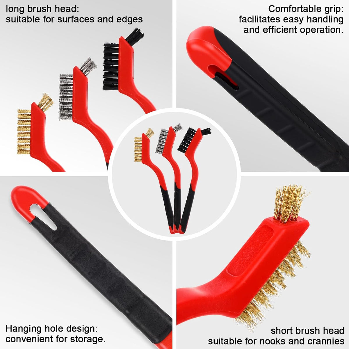Reallnaive 50 Pcs Brass/stainless Steel/ Nylon Cleaning Brushes Bulk Red