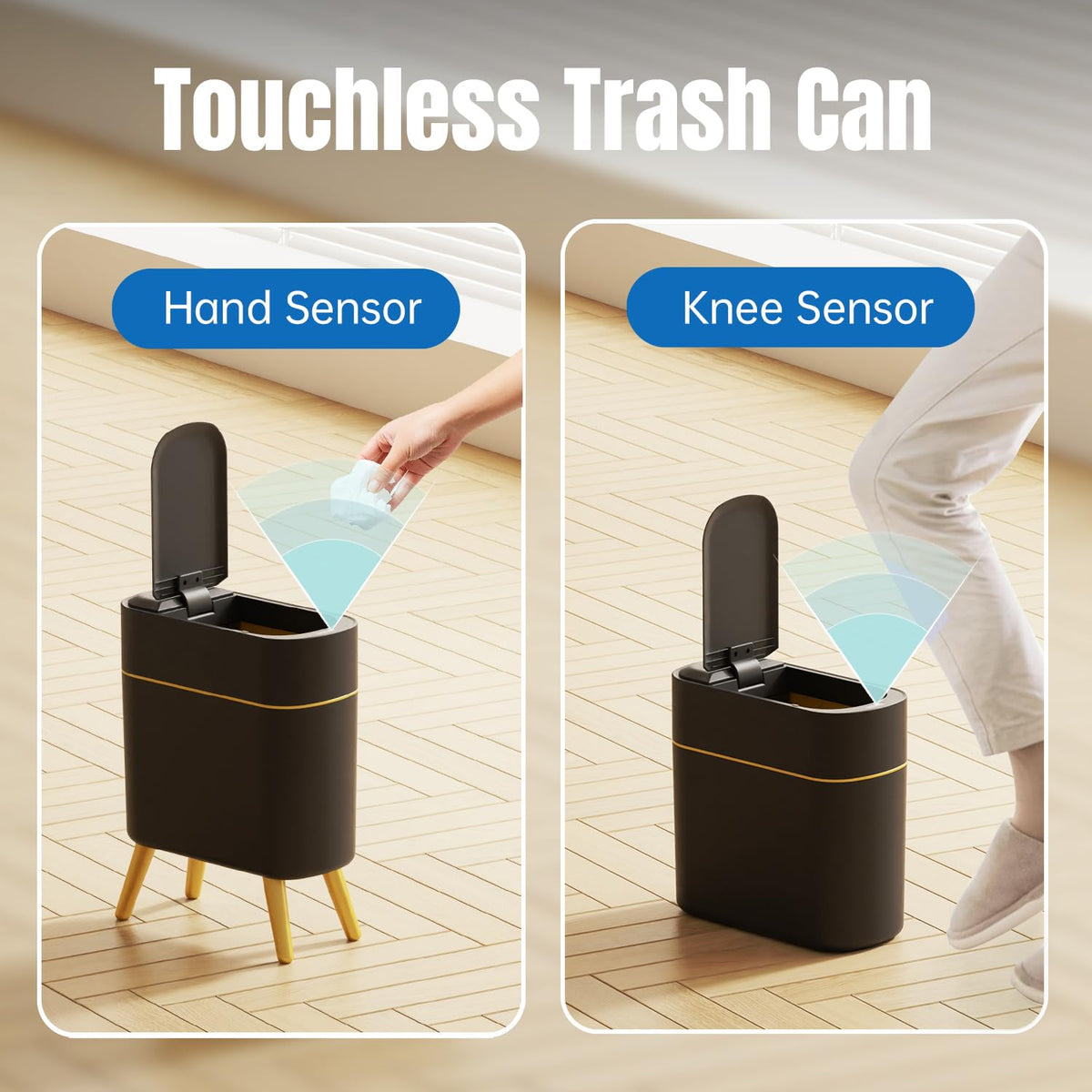 2 Pack - Automatic Bathroom Trash Can with Lid - Smart Trash Can Touchless