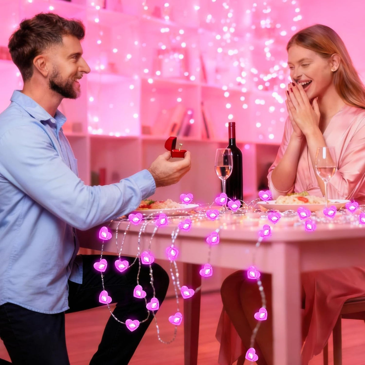 Pink Heart Fairy Lights Battery Operated 10FT 30LED Valentines String Light