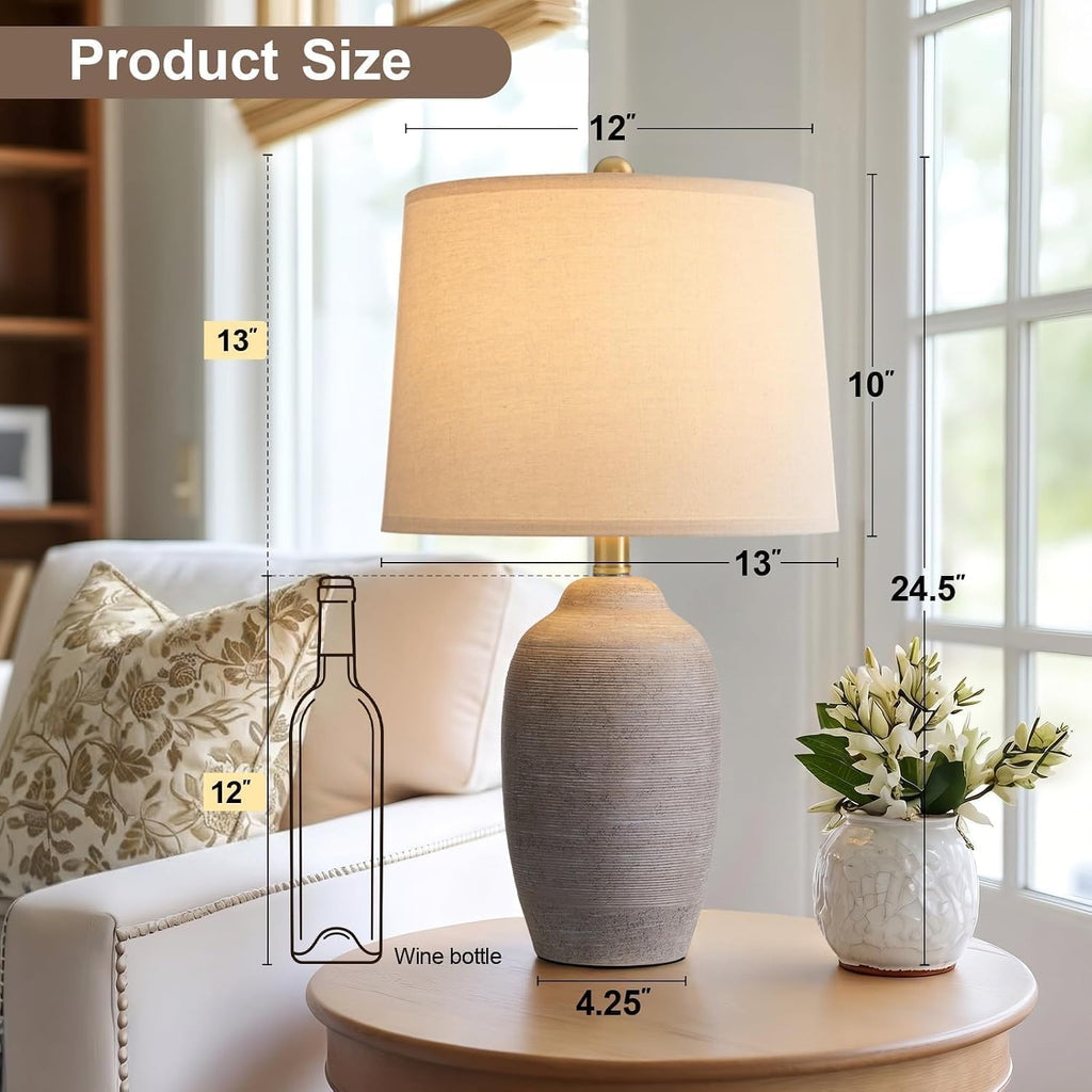 24.5" Vintage Ceramic Table Lamp Single-Rustic Boho Accent Nightstand Lamps for Bedroom, Living Room, Entryway-Small Textured Bedside Lamps, Modern Farmhouse Lamps for Home Decor Purple Grey