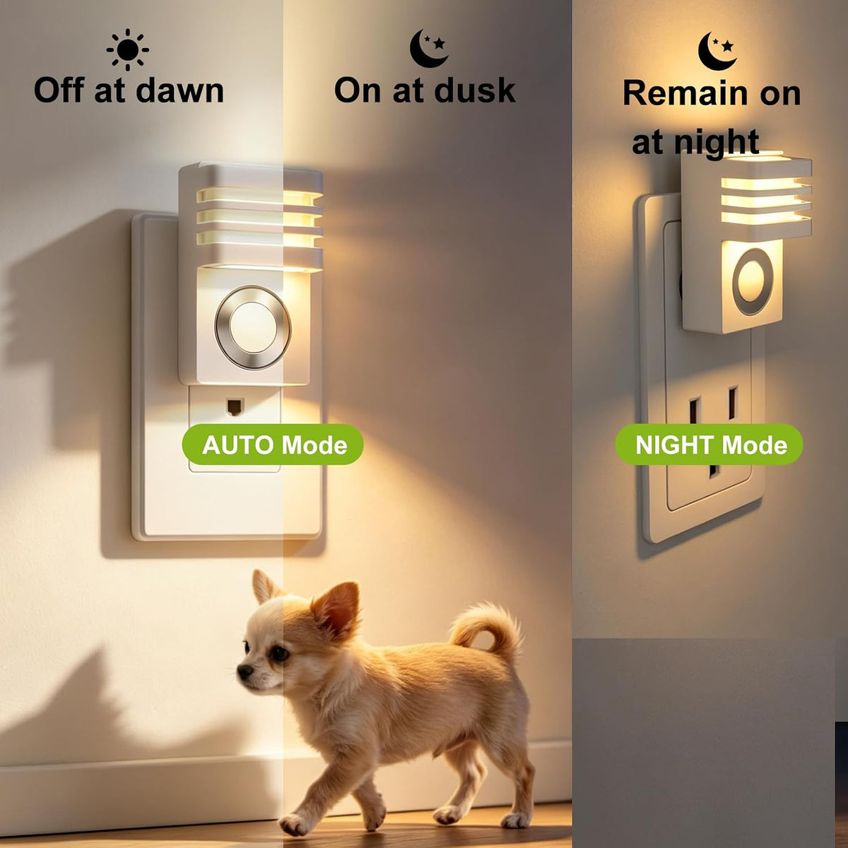 Plug-in Motion Sensor Night Light, Dusk to Dawn LED Outlet Light, 2 Pack